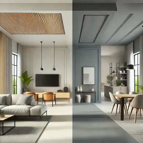 A modern open floor plan using a two toned color scheme A modern open floor plan using a two toned color scheme