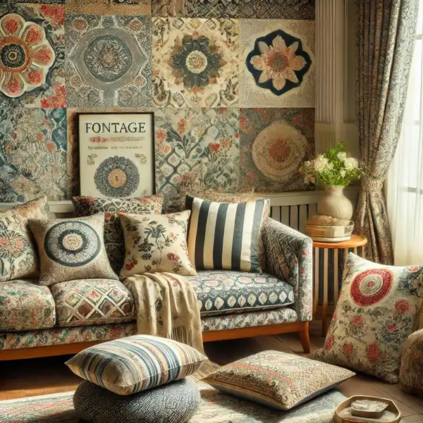 Narrow Down Your Pattern Choices A living room featuring patterned vintage fabrics, such as floral and paisley designs