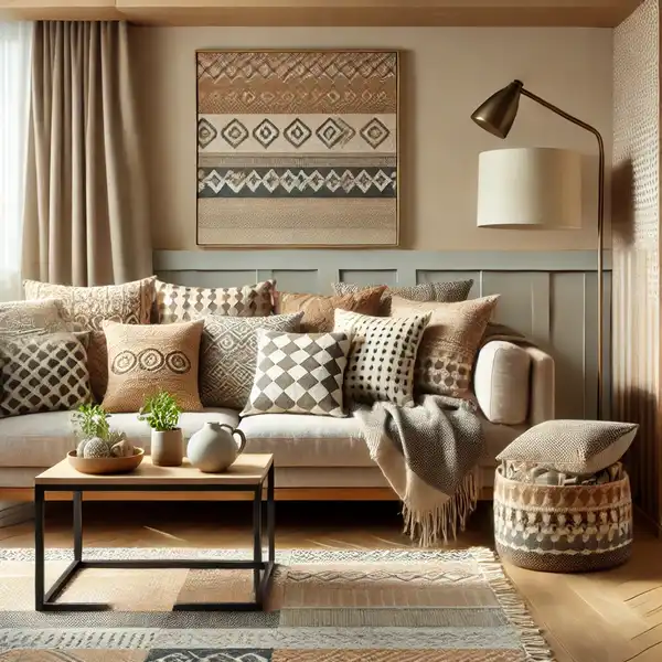 Take Pattern Scale Into Account A cozy living room featuring a combination of layered patterns added gradually